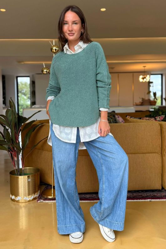 Made in Italy Conrad Body Skim Knit Jumper Sage Marl 